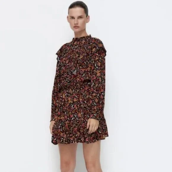 Zara | Dresses | Zara Long Sleeve Floral Dress Print Dress | Poshmark